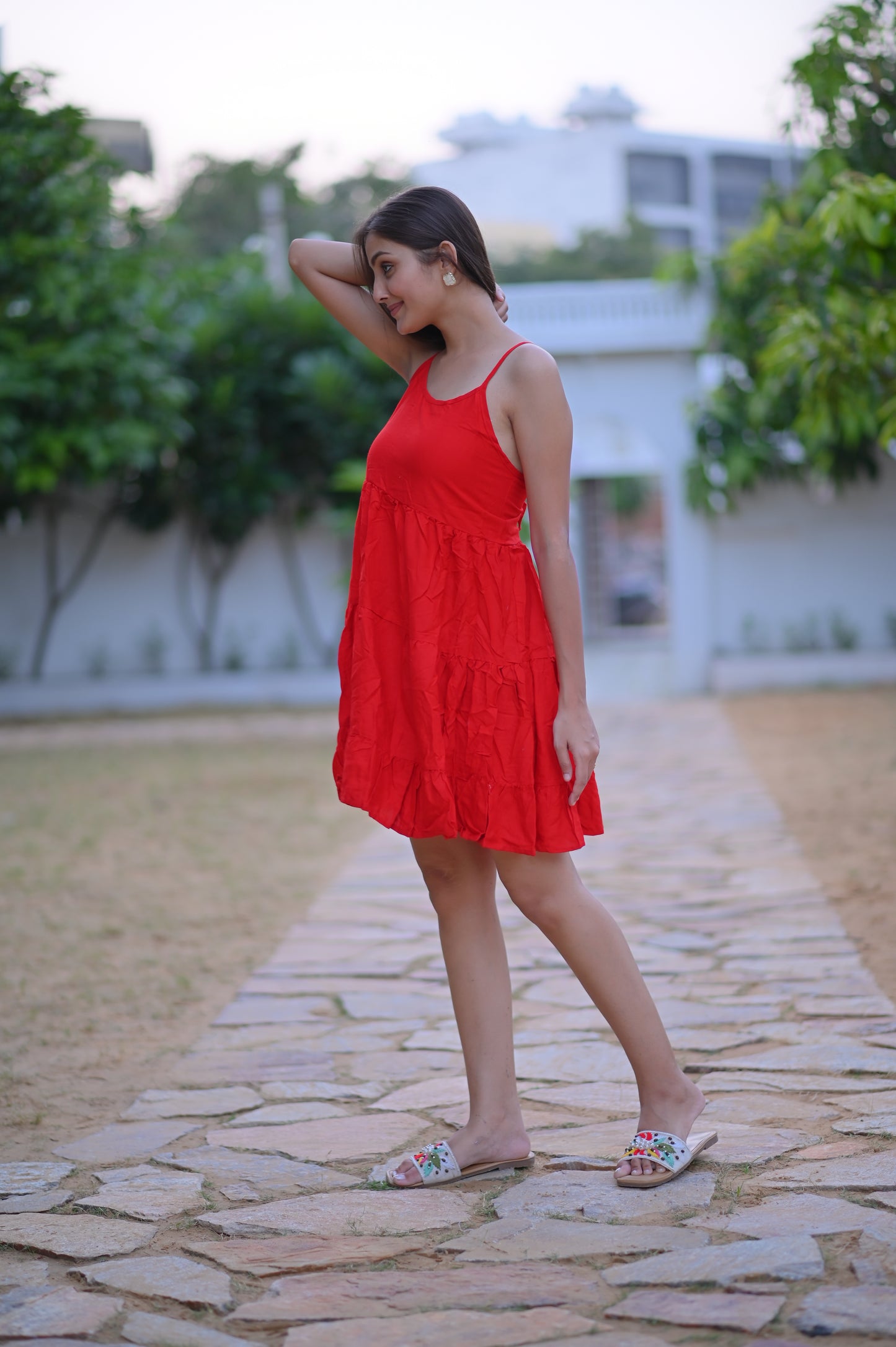RAYON THREE  FRILL DRESS