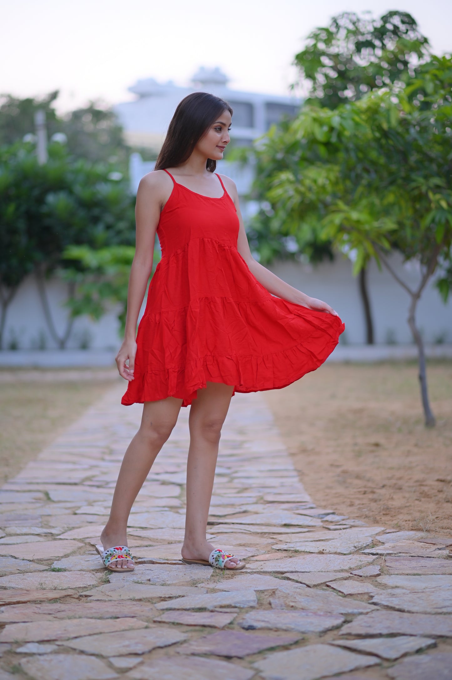RAYON THREE  FRILL DRESS
