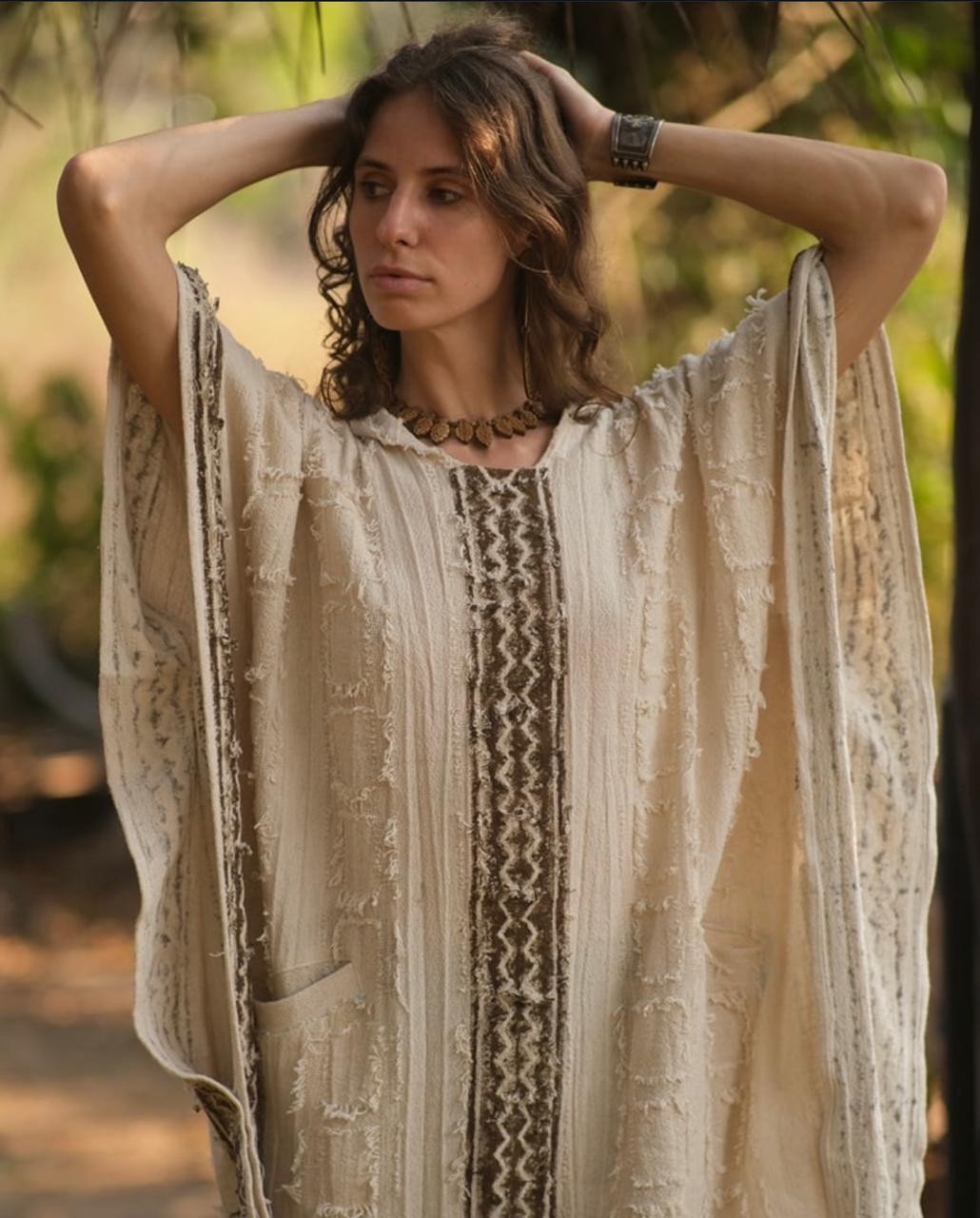 two pocket boho print kaftan