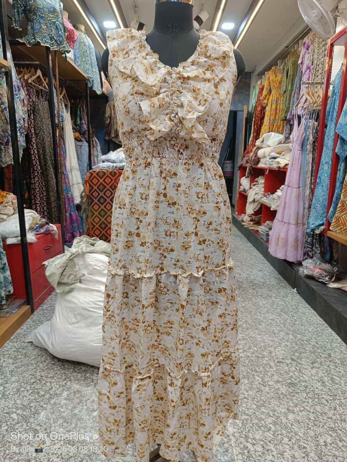 Golden Bloom Ruffle Maxi Dress