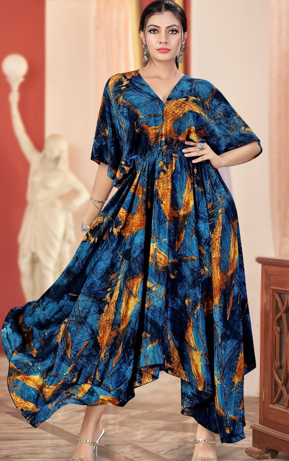 v neck long umbrella dress