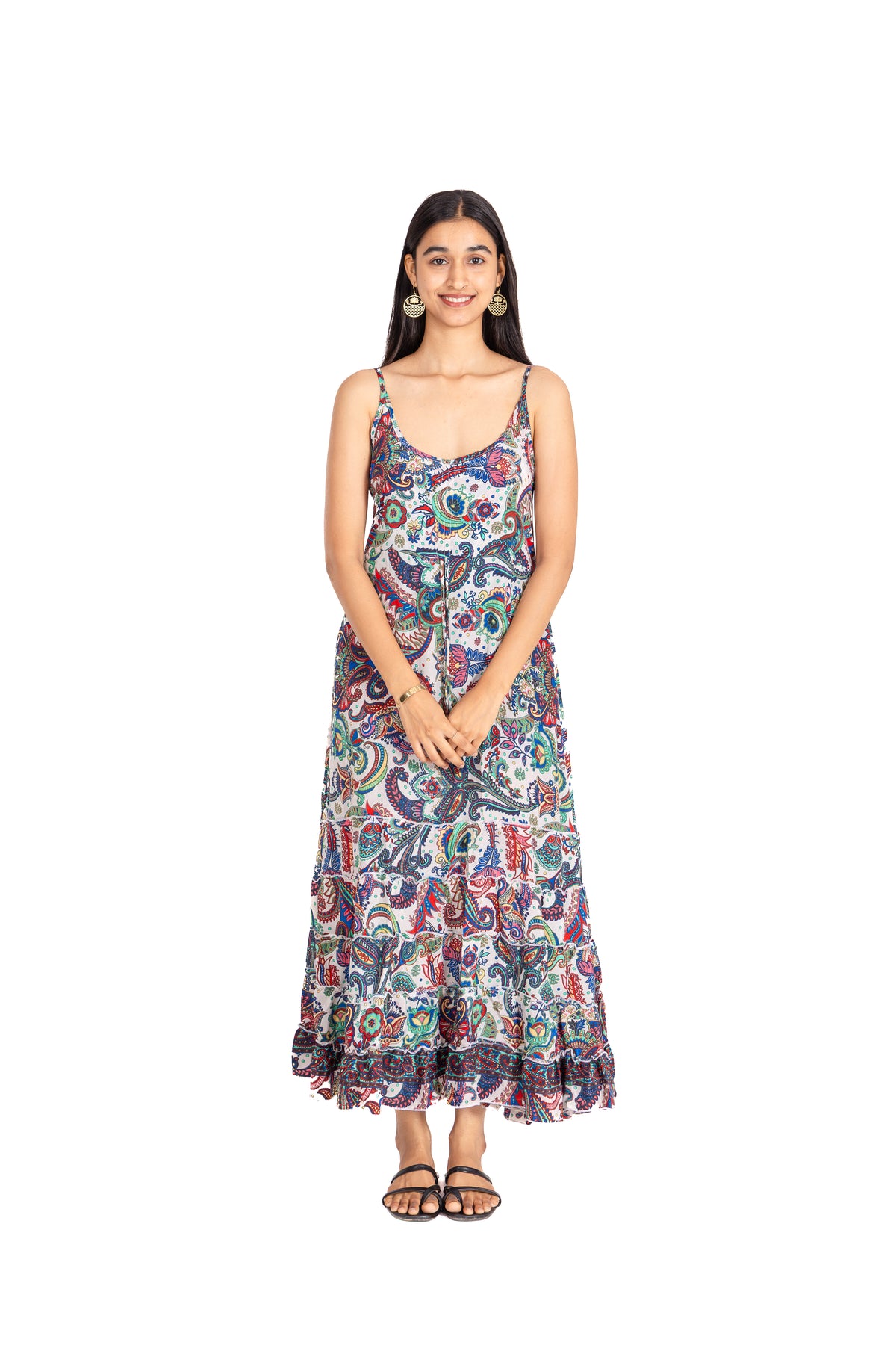 Ivory Kaleidoscope Ruffle Maxi Dress