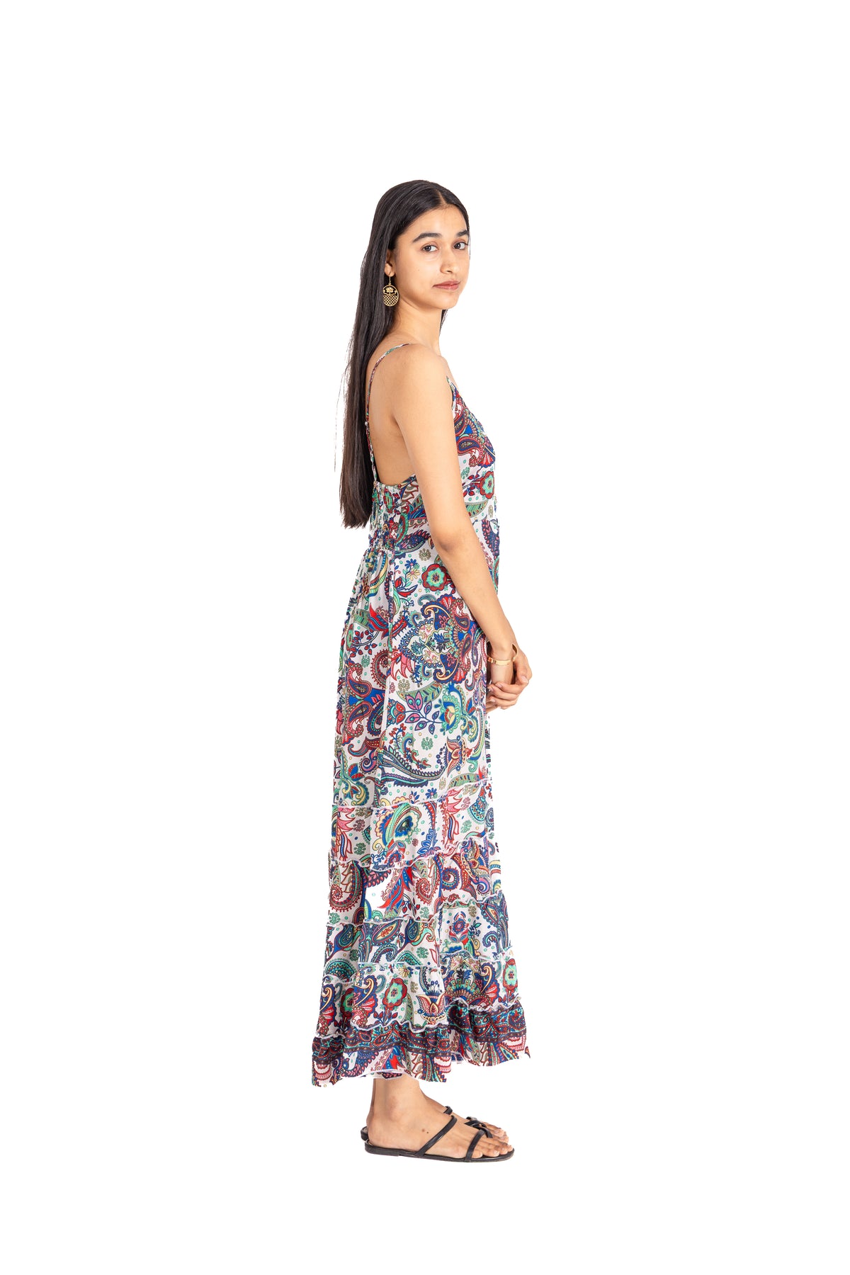 Ivory Kaleidoscope Ruffle Maxi Dress