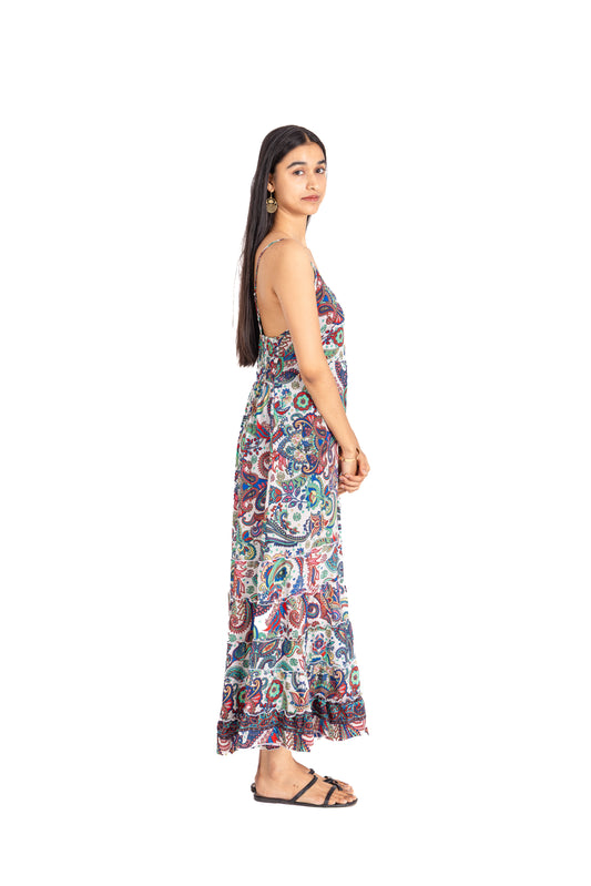 Ivory Kaleidoscope Ruffle Maxi Dress