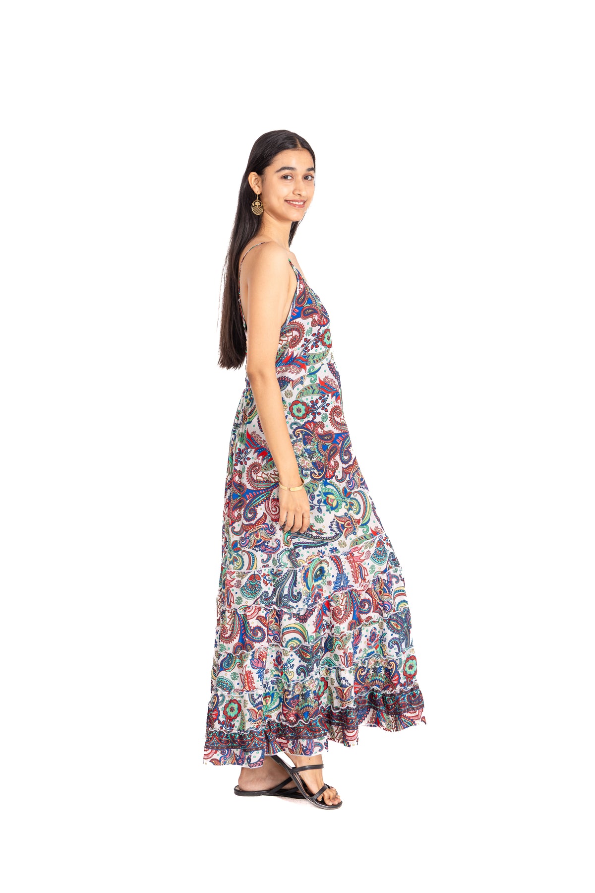 Ivory Kaleidoscope Ruffle Maxi Dress