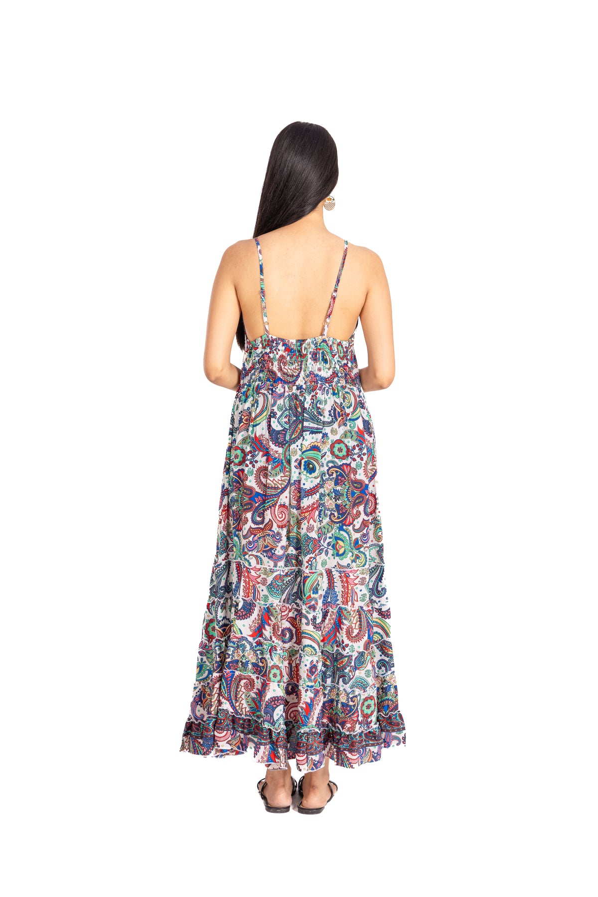 Ivory Kaleidoscope Ruffle Maxi Dress