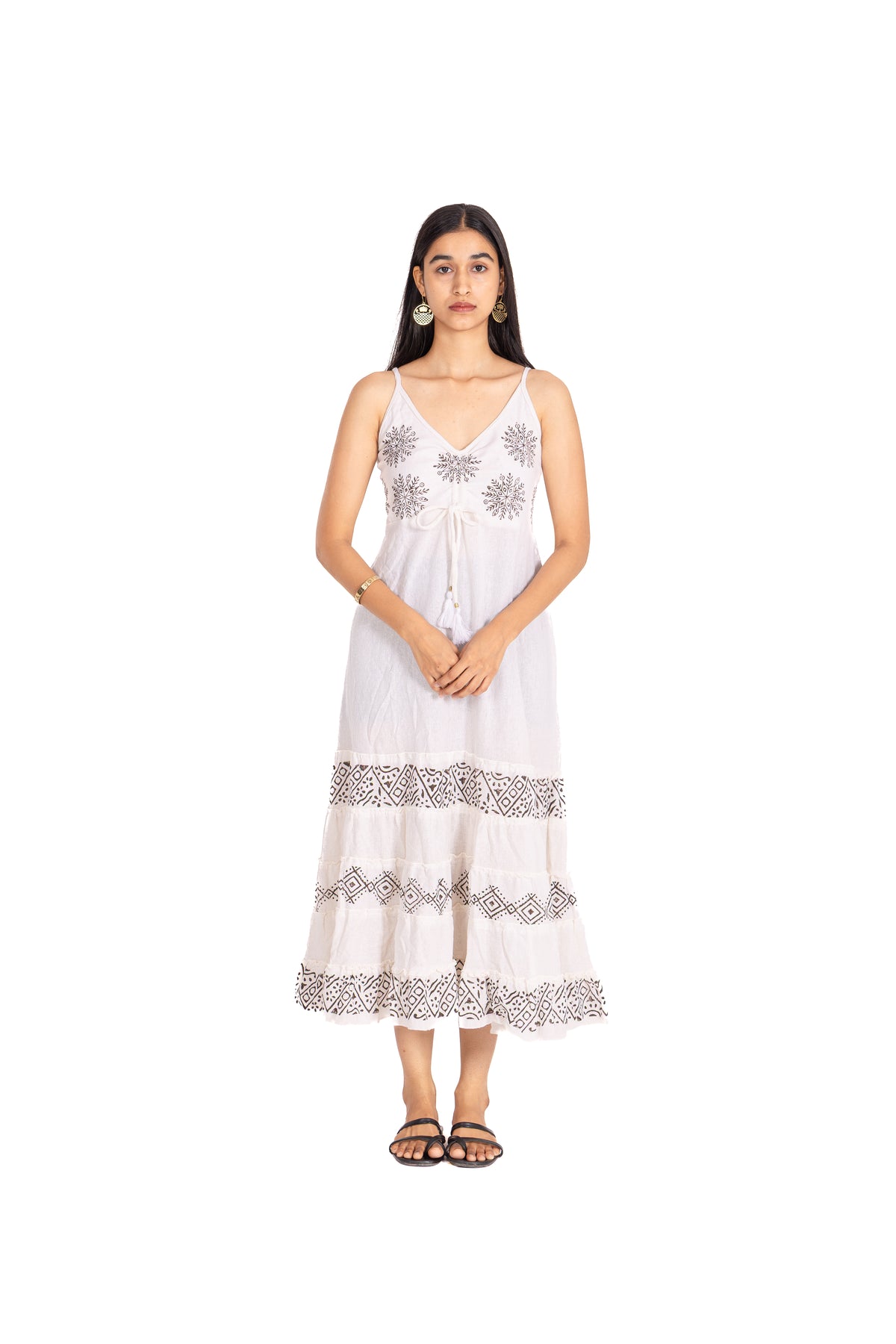 Ivory Embroidered Drawstring Maxi Dress
