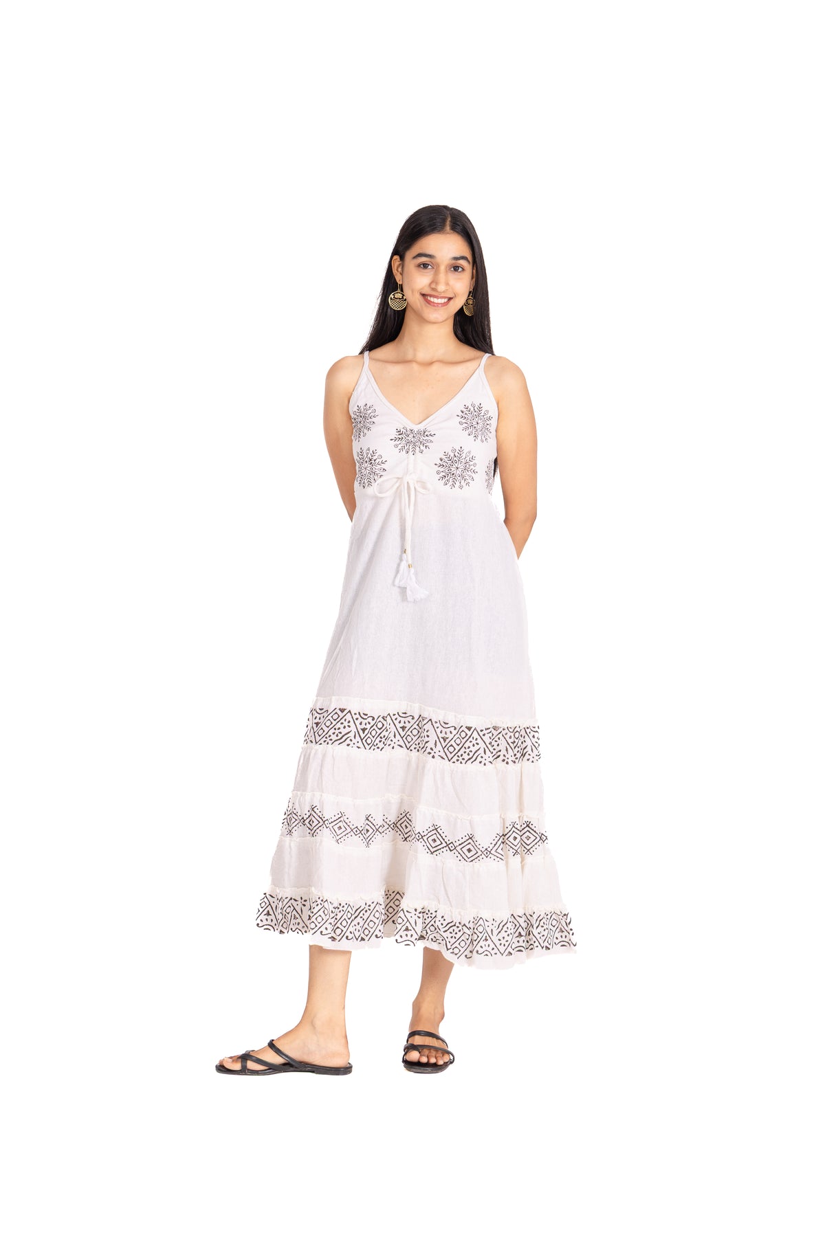 Ivory Embroidered Drawstring Maxi Dress