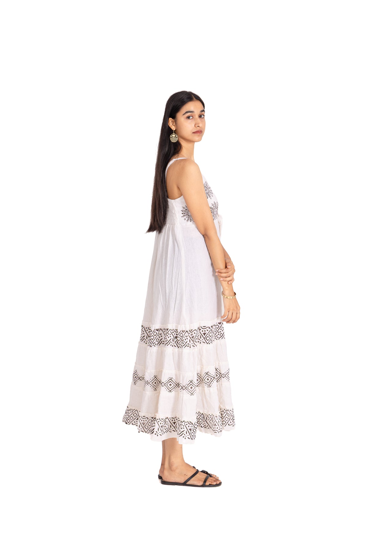 Ivory Embroidered Drawstring Maxi Dress