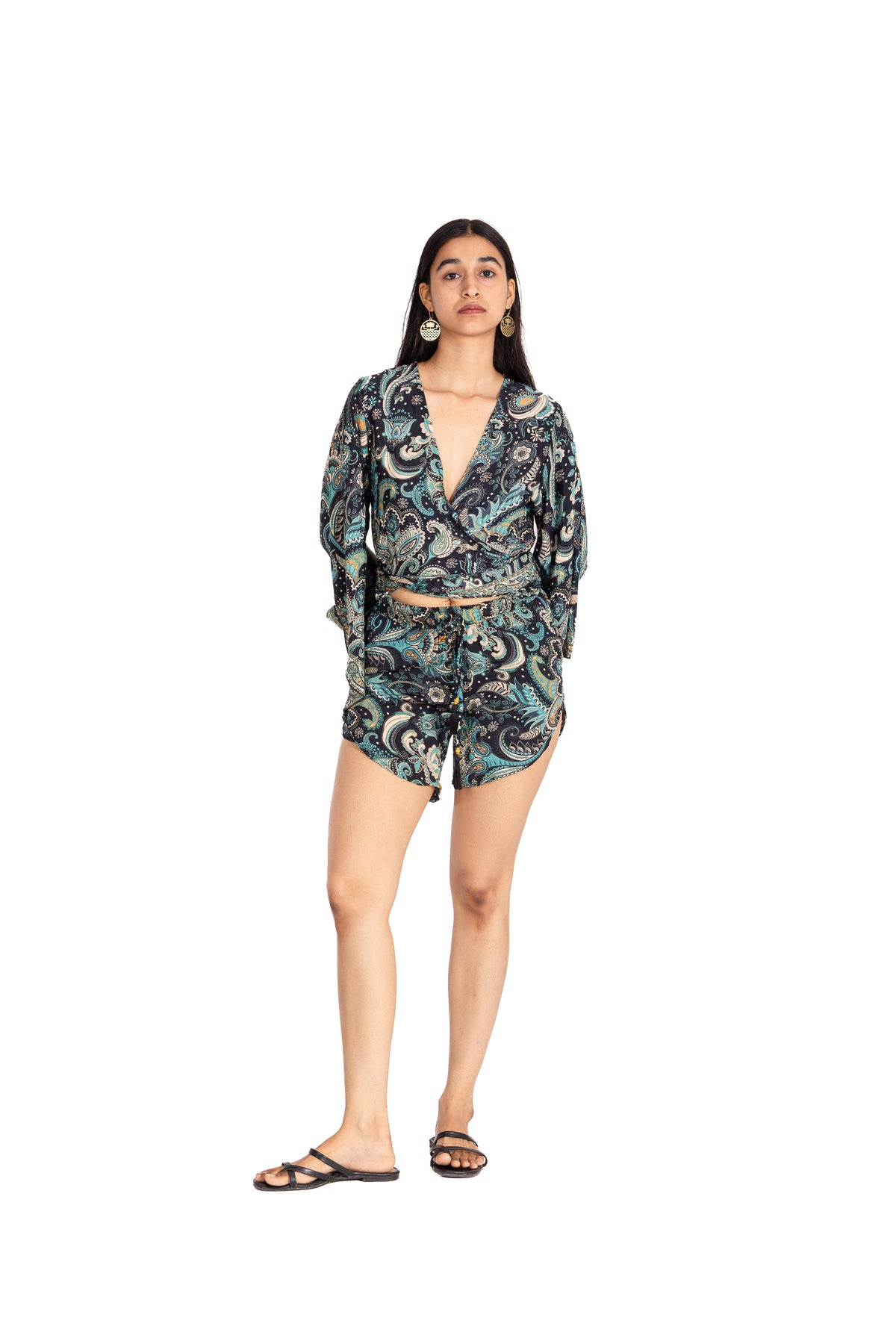 Midnight Teal Paisley Shorts Co-ord
