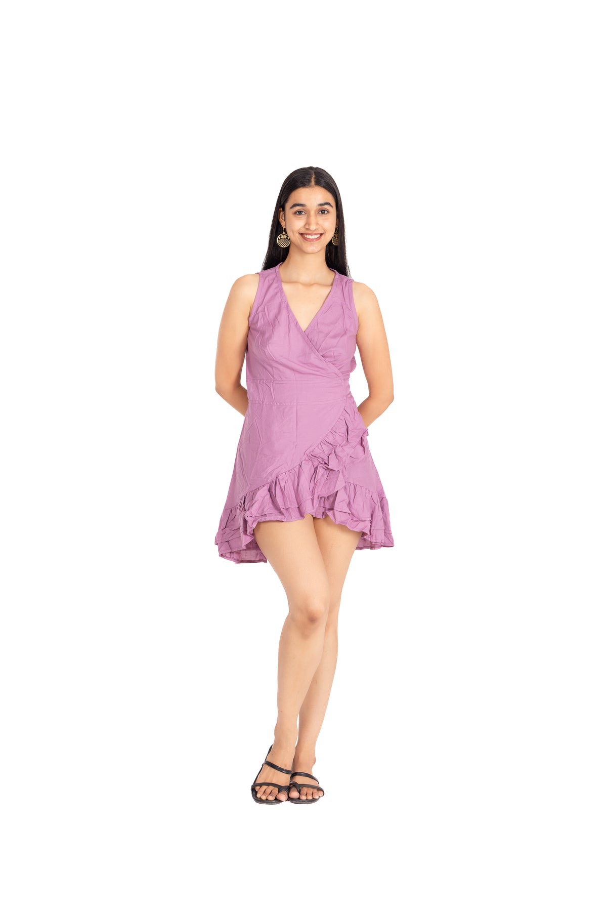 Mauve Ruffle Wrap Mini Dress