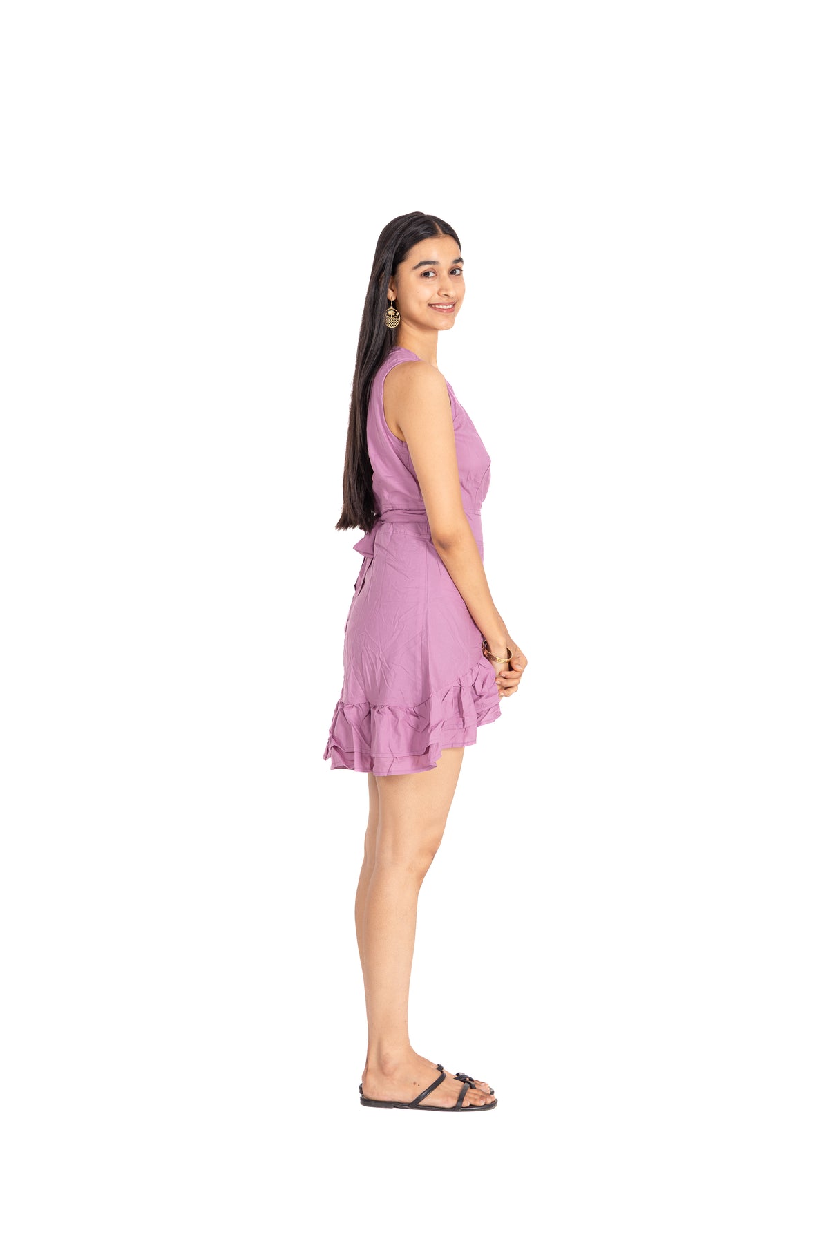 Mauve Ruffle Wrap Mini Dress