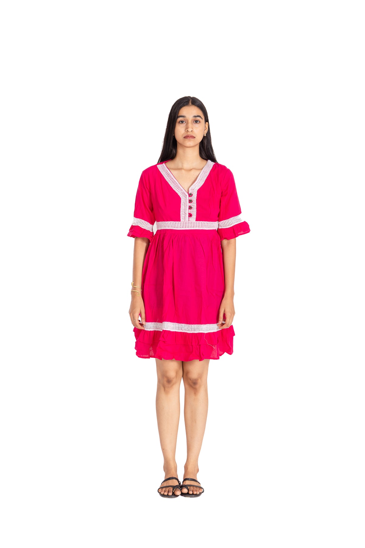 Fuchsia Pink Crochet Trim Dress