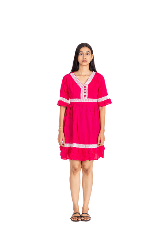 Fuchsia Pink Crochet Trim Dress