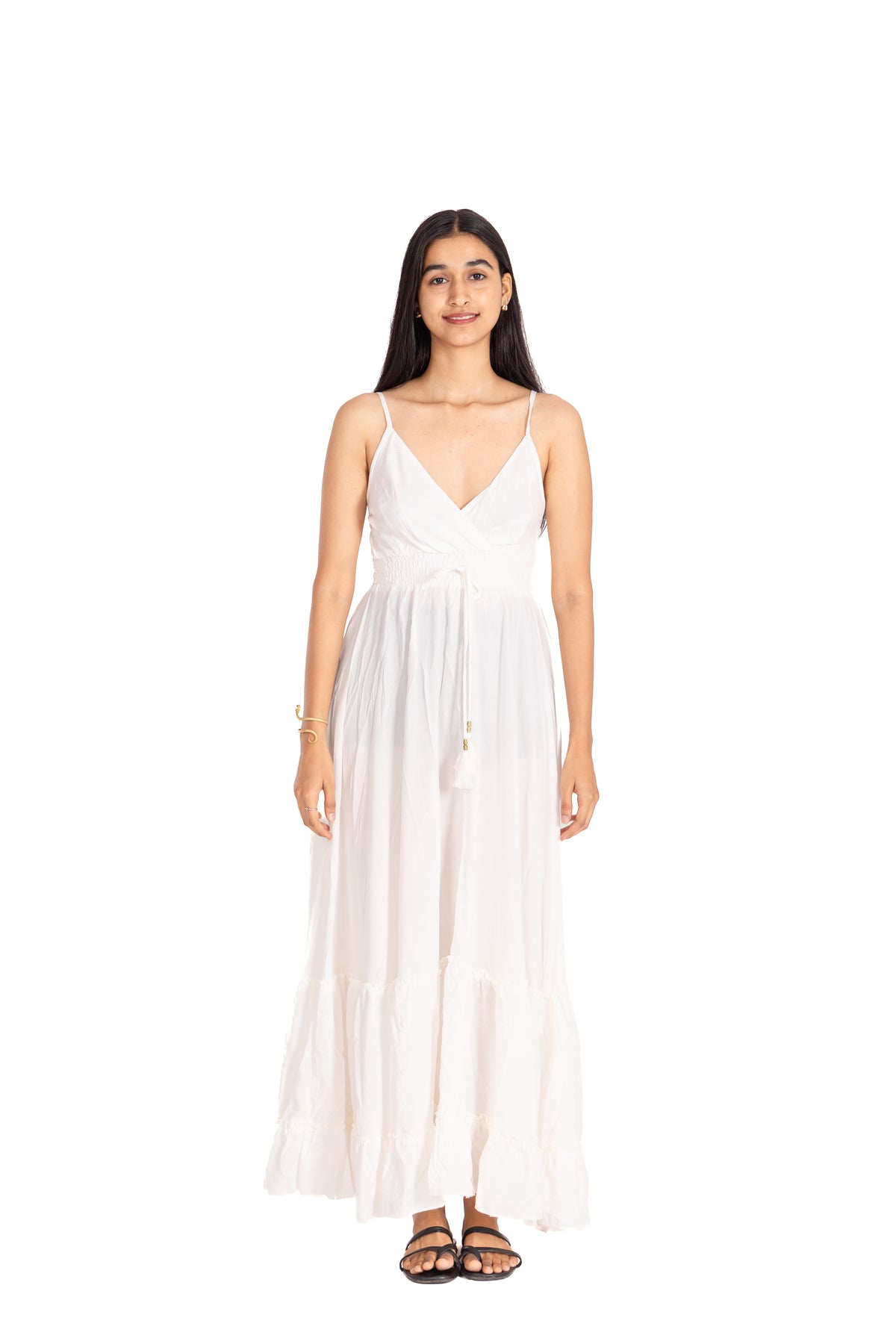 Ivory Gold Trim Kaftan Maxi Dress