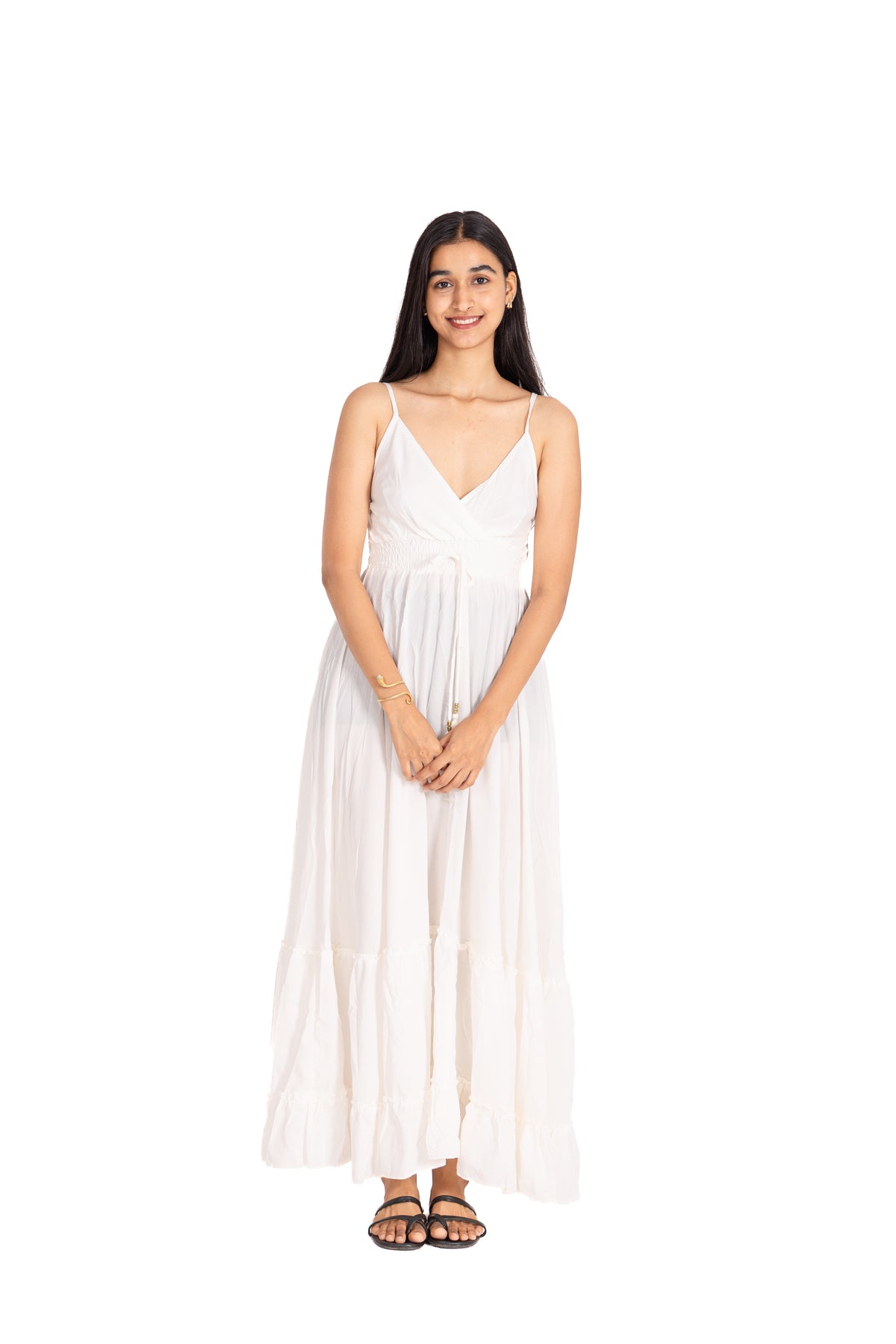 Ivory Gold Trim Kaftan Maxi Dress
