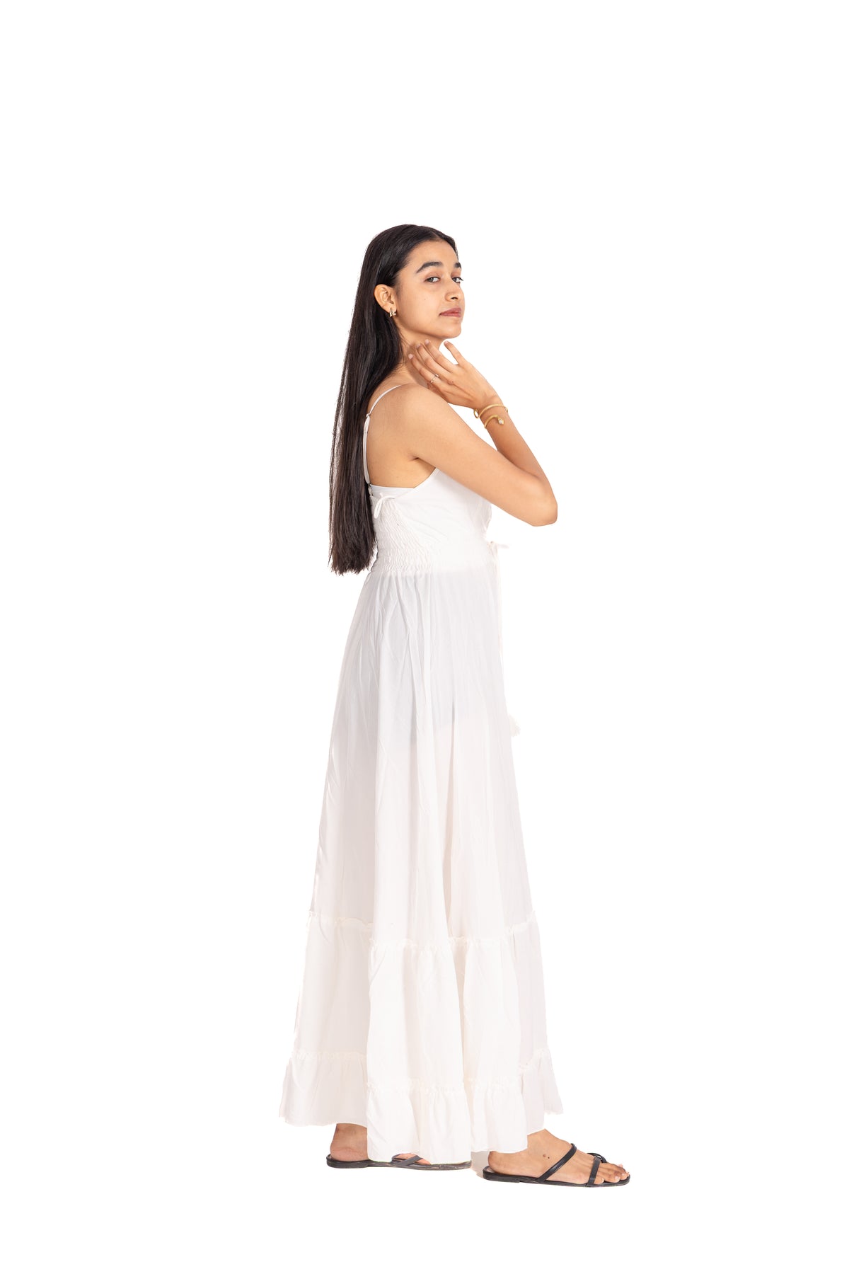 Ivory Gold Trim Kaftan Maxi Dress