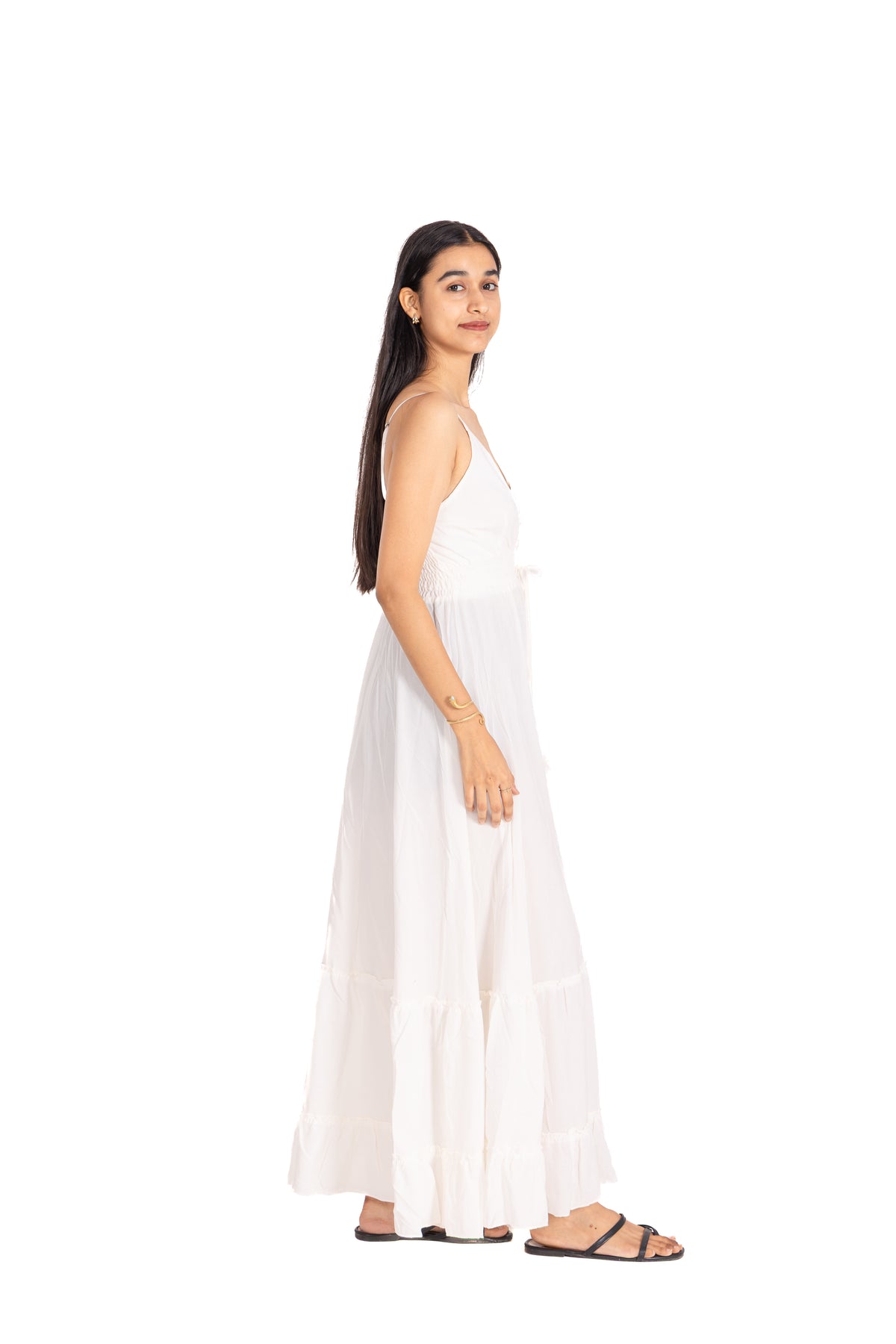 Ivory Gold Trim Kaftan Maxi Dress