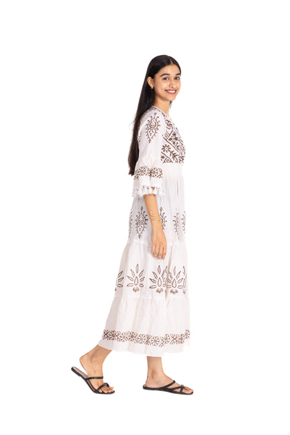 V NECK FRILL LONG BOHO DRESS