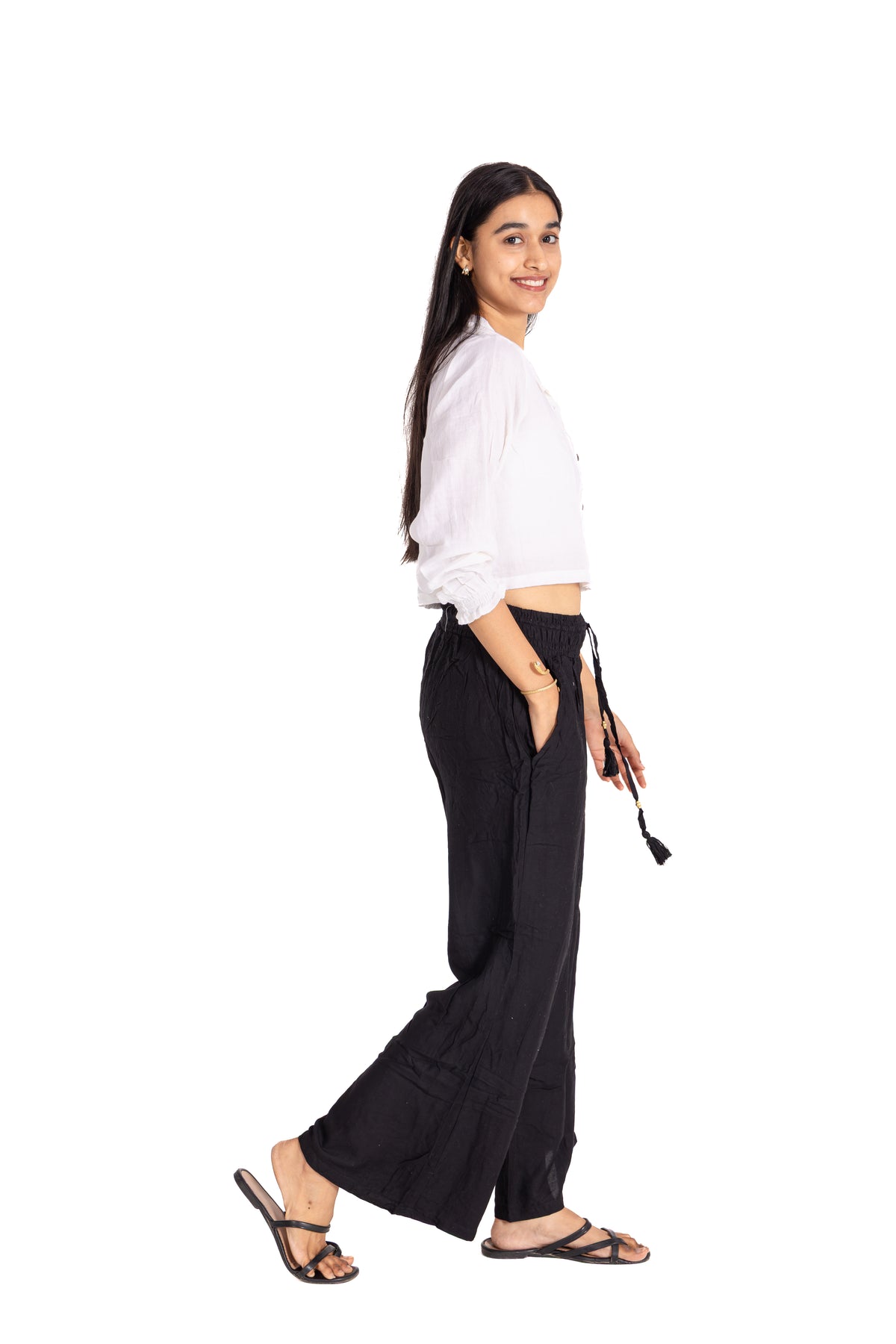White Collared Crop Shirt & Black Palazzo Co-ord Set: Classic Two-Piece