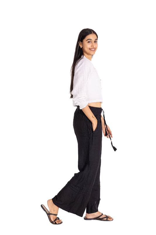White Collared Crop Shirt & Black Palazzo Co-ord Set: Classic Two-Piece