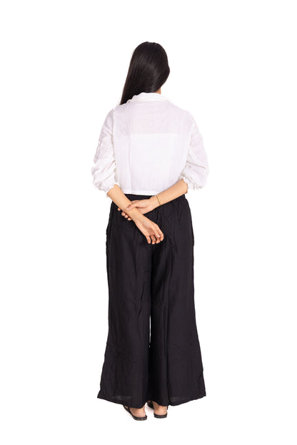 White Collared Crop Shirt & Black Palazzo Co-ord Set: Classic Two-Piece