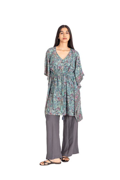 Teal Paisley Kaftan Top & Charcoal Grey Palazzo Co-ord Set