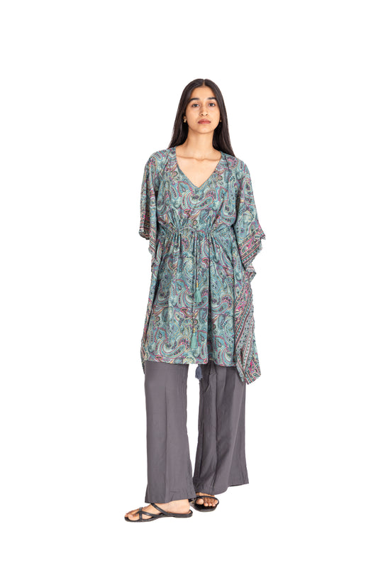 Teal Paisley Kaftan Top & Charcoal Grey Palazzo Co-ord Set