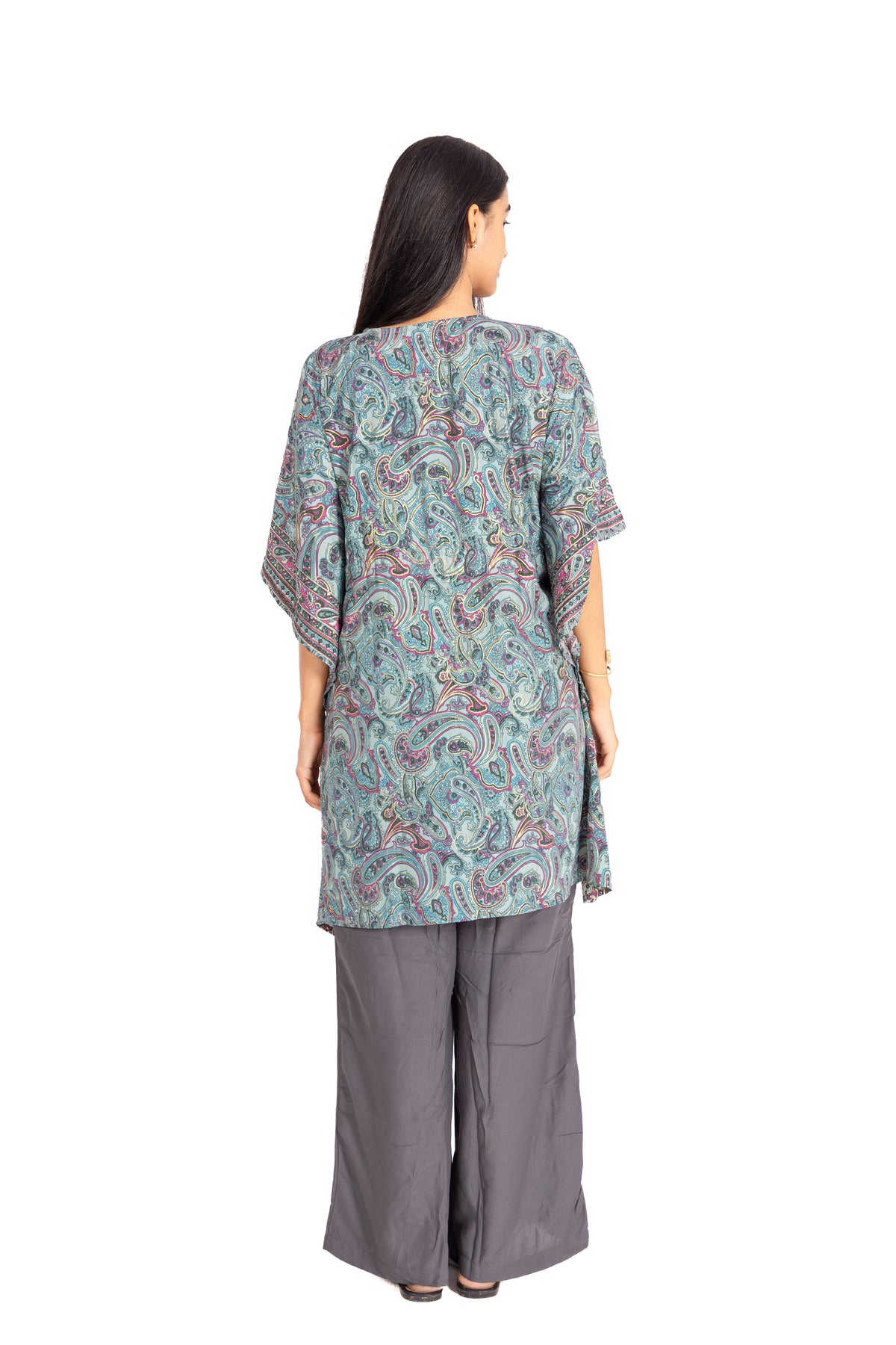Teal Paisley Kaftan Top & Charcoal Grey Palazzo Co-ord Set