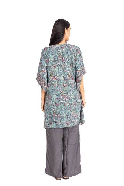 Teal Paisley Kaftan Top & Charcoal Grey Palazzo Co-ord Set