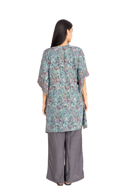 Teal Paisley Kaftan Top & Charcoal Grey Palazzo Co-ord Set