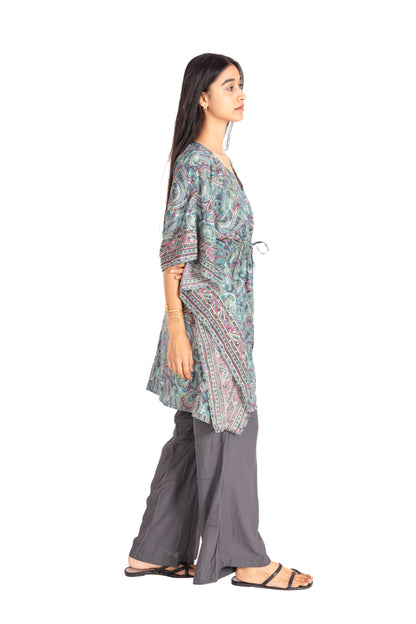 Teal Paisley Kaftan Top & Charcoal Grey Palazzo Co-ord Set