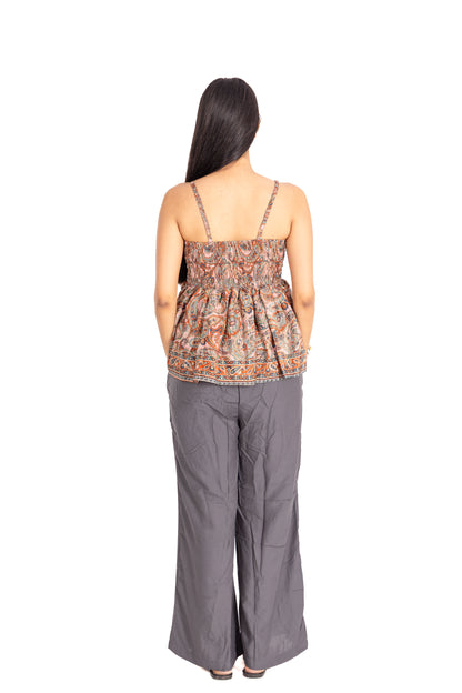 Rosewood Paisley Peplum Top & Charcoal Grey Palazzo Co-ord Set