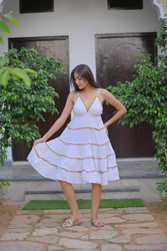 FOUR FRILL BOHO SHORT DRESS