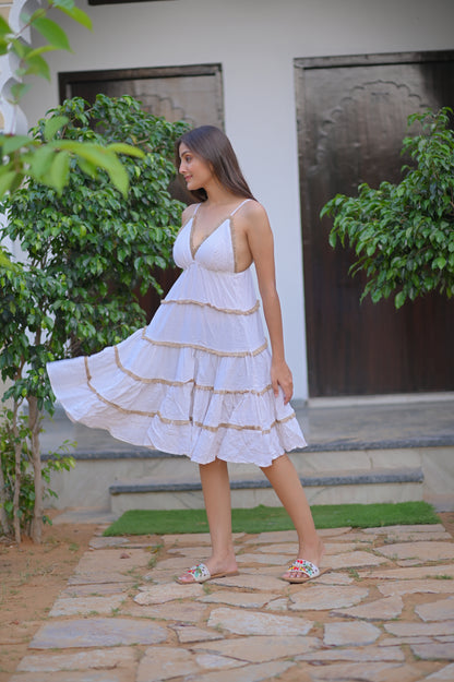 FOUR FRILL BOHO SHORT DRESS