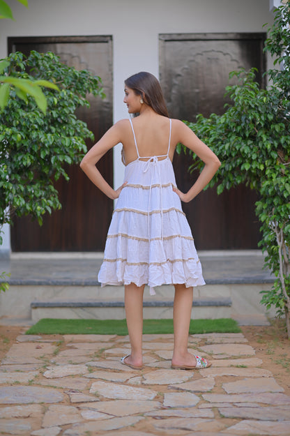 FOUR FRILL BOHO SHORT DRESS