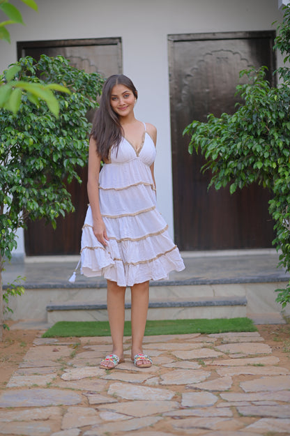 FOUR FRILL BOHO SHORT DRESS