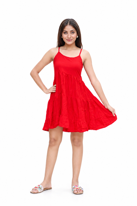 RAYON THREE  FRILL DRESS