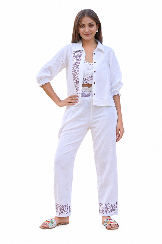 JUTE THREE PIECE BUTTON CO-ORD  SET