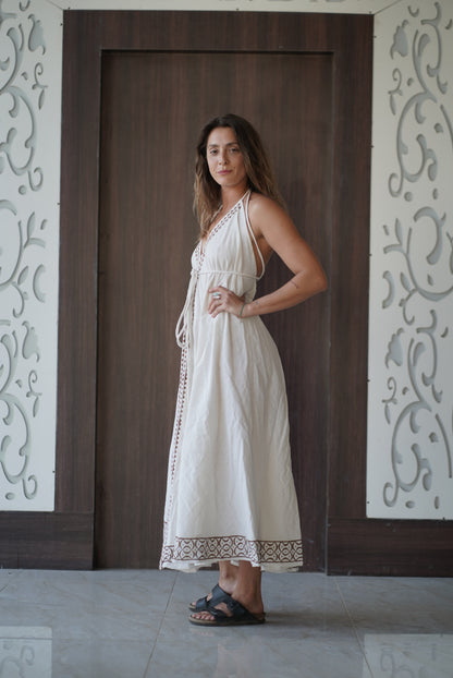 JUTE PRINTED BACKLESS MAGIC DRESS