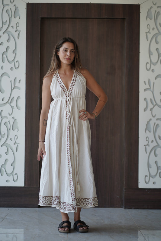 JUTE PRINTED BACKLESS MAGIC DRESS