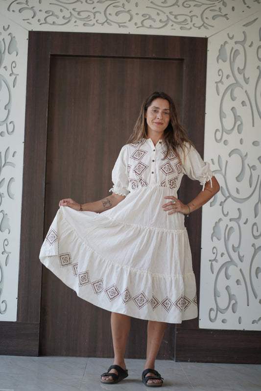 button short jute dress