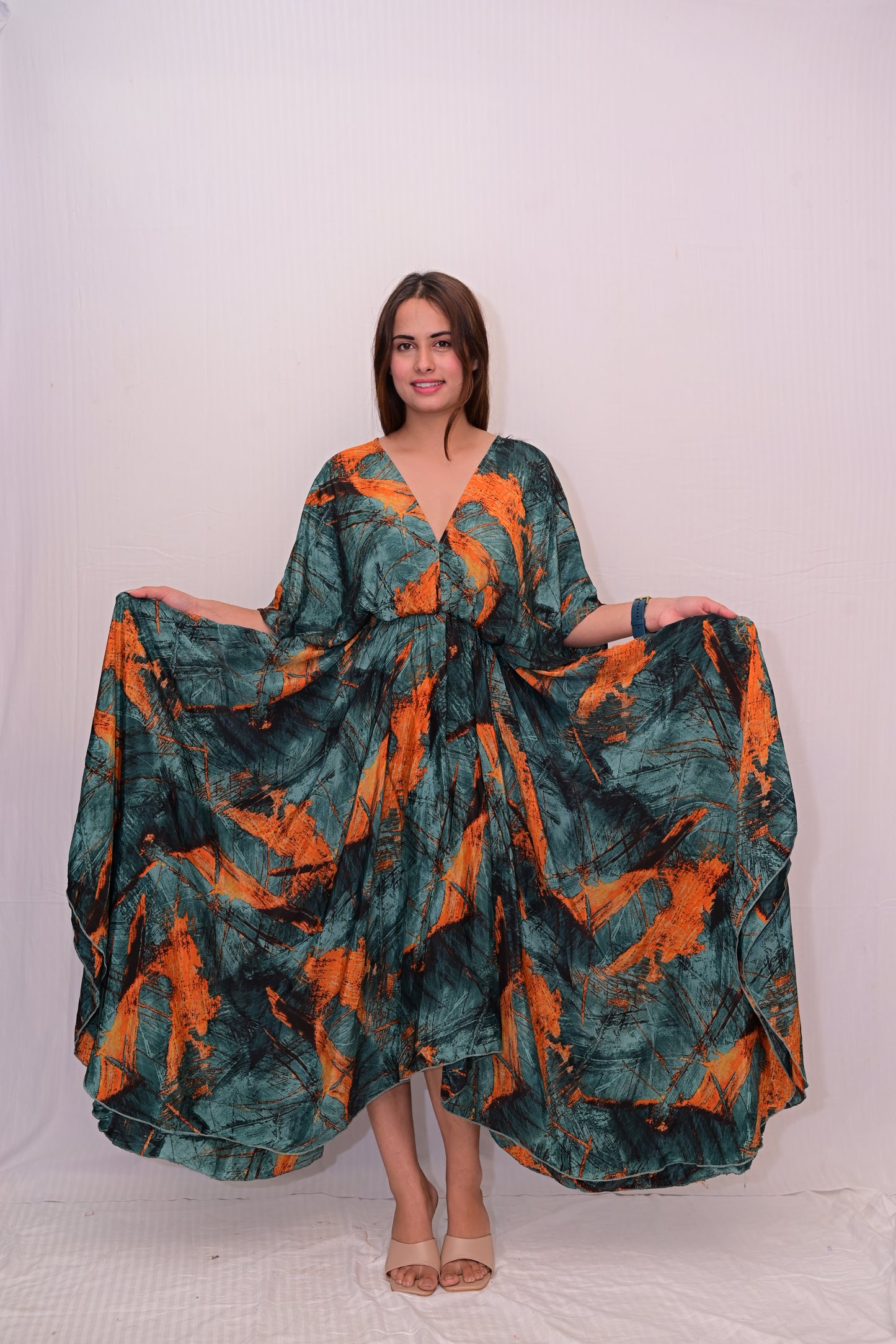 v neck long umbrella dress