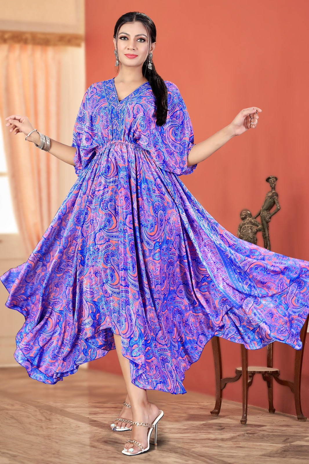 v neck long umbrella dress