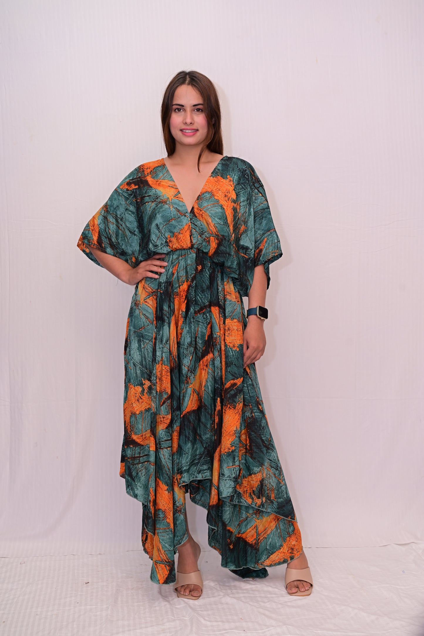 v neck long umbrella dress