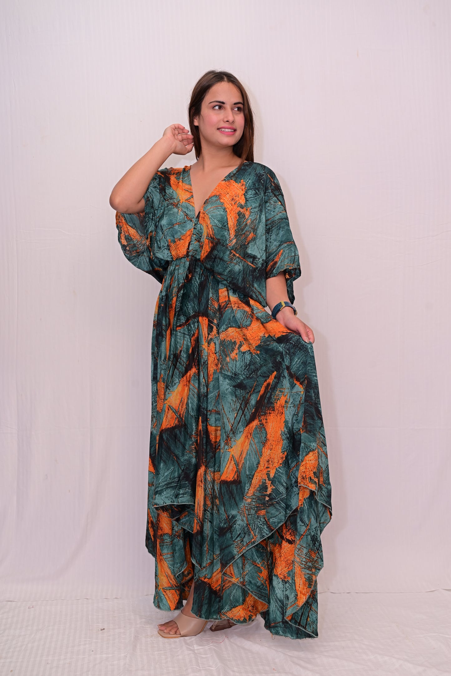 v neck long umbrella dress