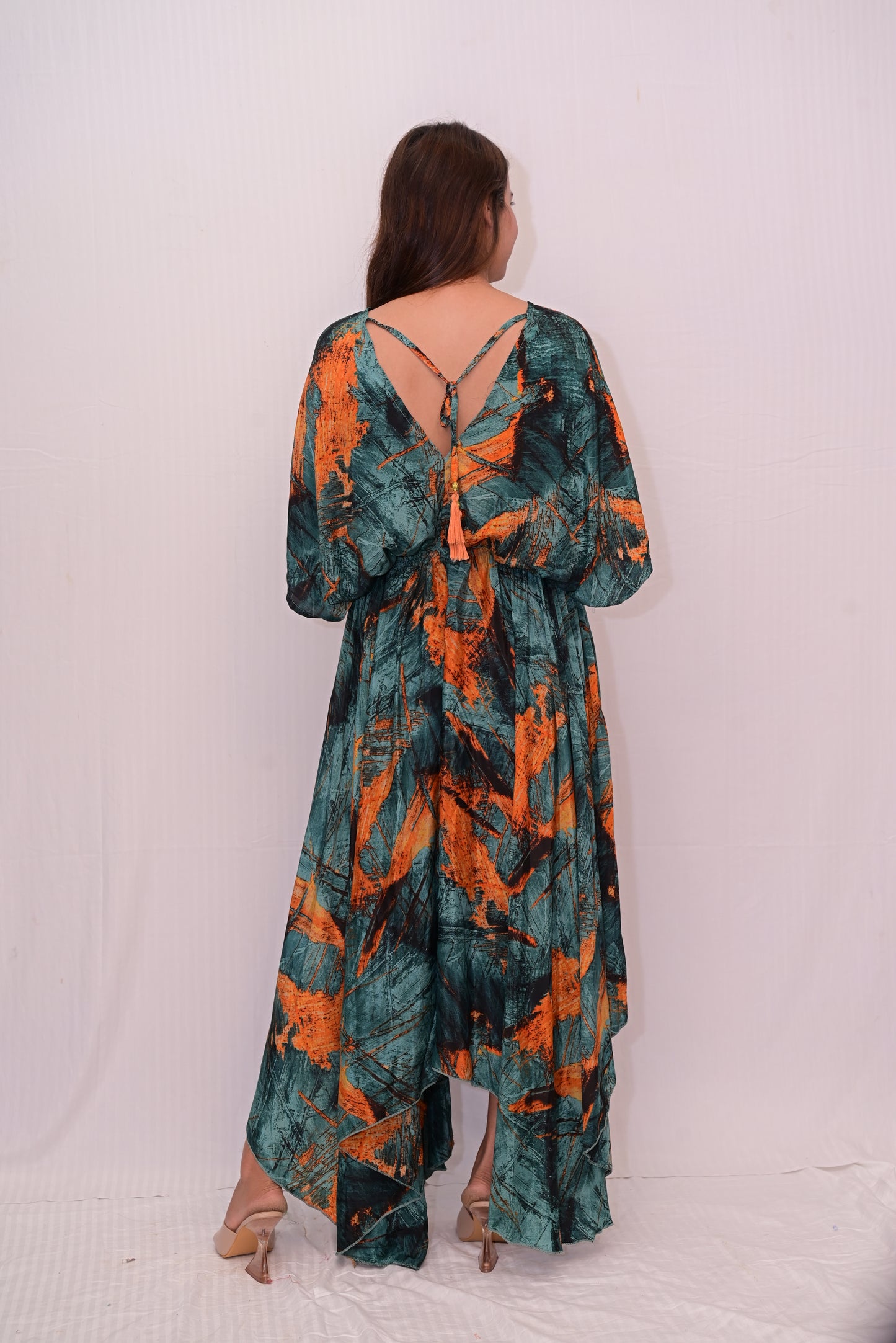 v neck long umbrella dress
