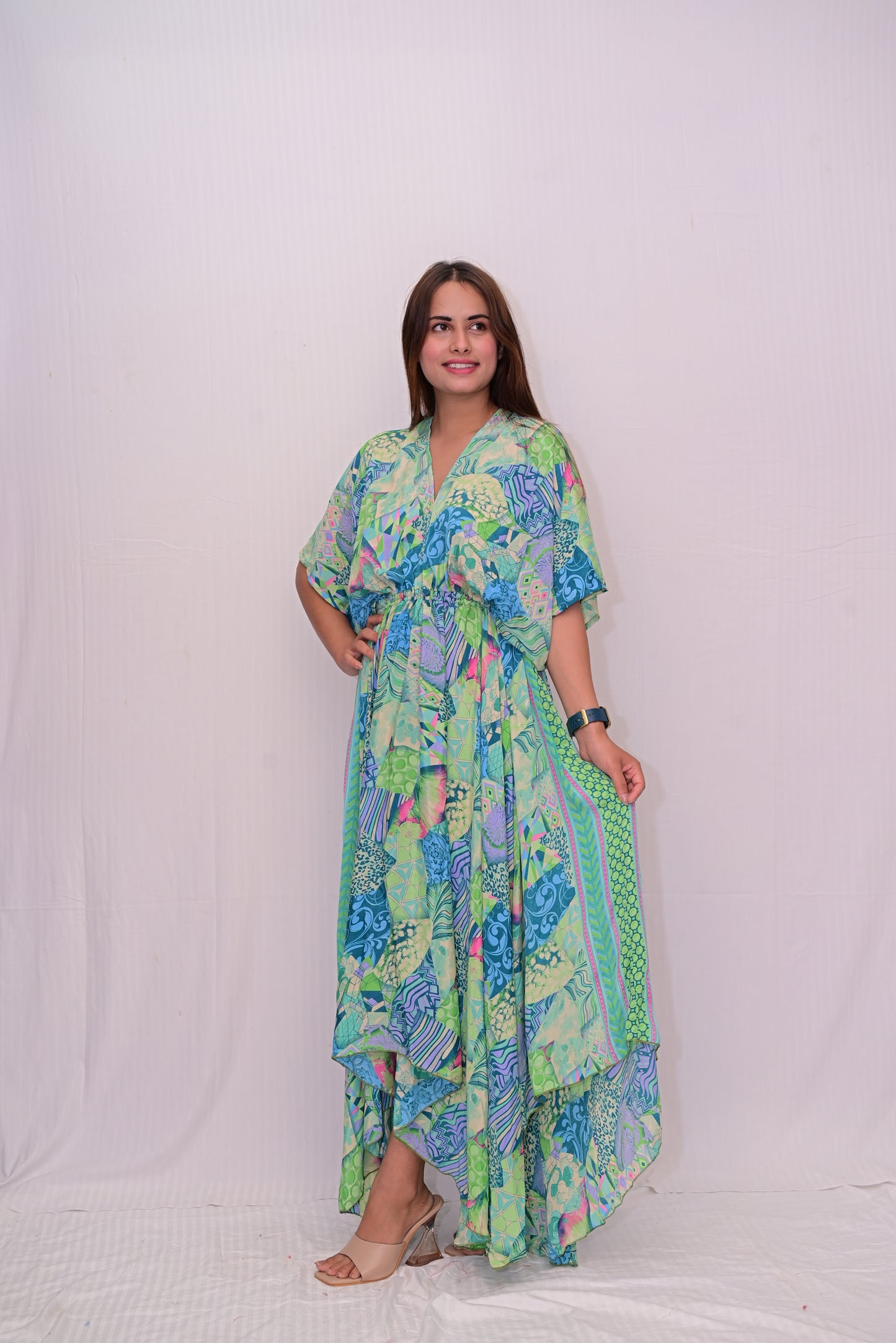 v neck long umbrella dress