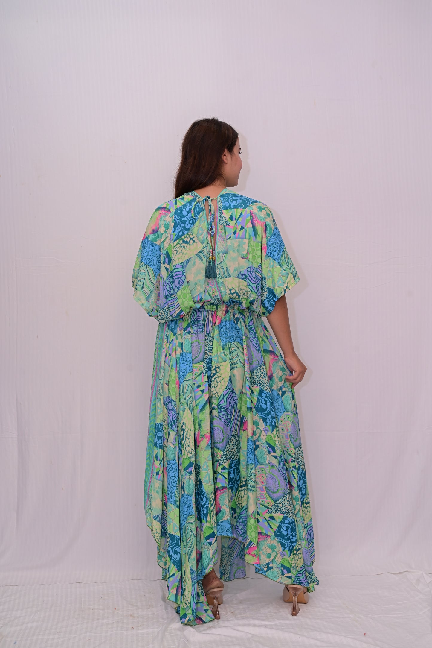v neck long umbrella dress