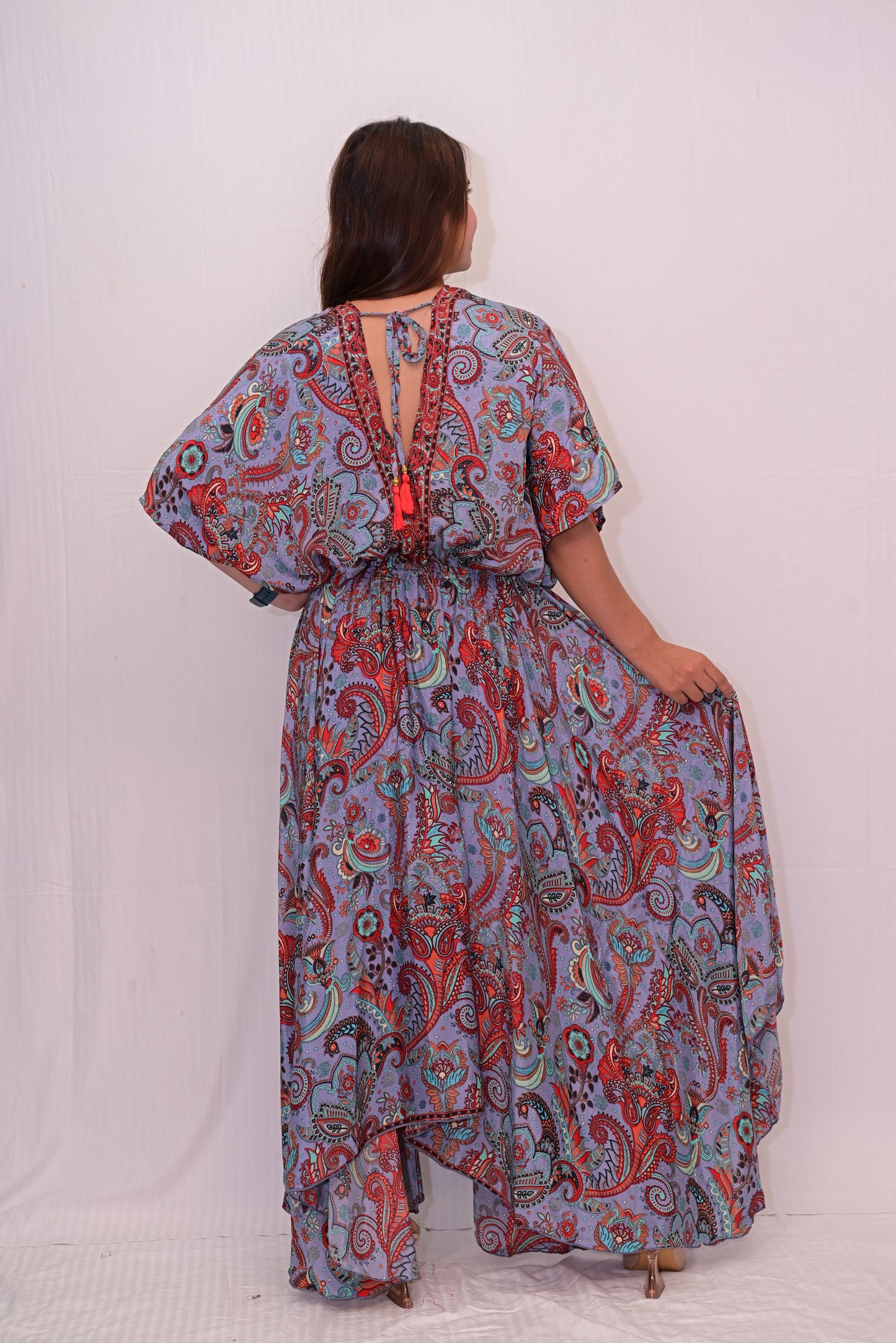 v neck long umbrella dress